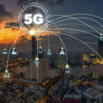 5G technology with Computer Network connection line between building over Panorama of Bangkok cityscape river side Modern building at Fantastic twilight time, Connectivity and global networks concept